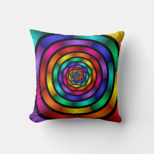 Round and Psychedelic Colourful Modern Fractal Art Cushion
