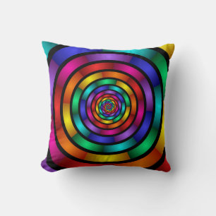 Round and Psychedelic Colourful Modern Fractal Art Cushion