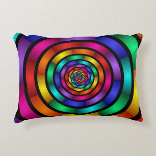 Round and Psychedelic Colourful Modern Fractal Art Decorative Cushion