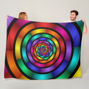 Round and Psychedelic Colourful Modern Fractal Art Fleece Blanket