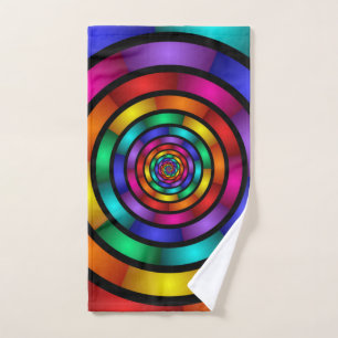Round and Psychedelic Colourful Modern Fractal Art Hand Towel