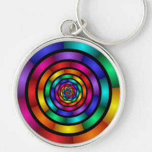 Round and Psychedelic Colourful Modern Fractal Art Key Ring