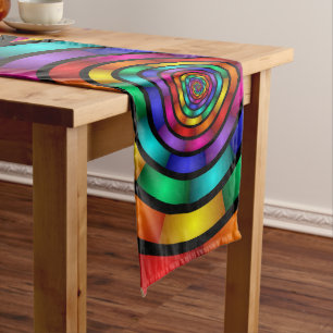 Round and Psychedelic Colourful Modern Fractal Art Long Table Runner