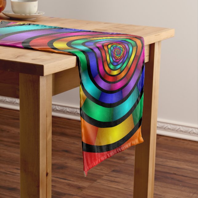 Round and Psychedelic Colourful Modern Fractal Art Long Table Runner (In Situ)