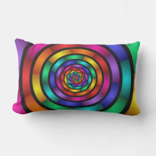 Round and Psychedelic Colourful Modern Fractal Art Lumbar Cushion