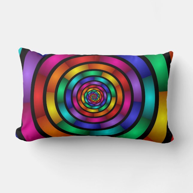 Round and Psychedelic Colourful Modern Fractal Art Lumbar Cushion (Front)