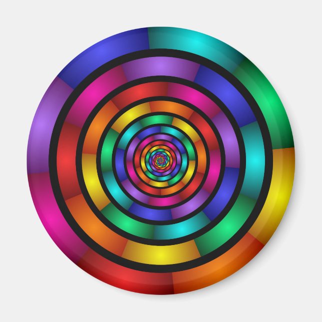 Round and Psychedelic Colourful Modern Fractal Art Magnet (Front)
