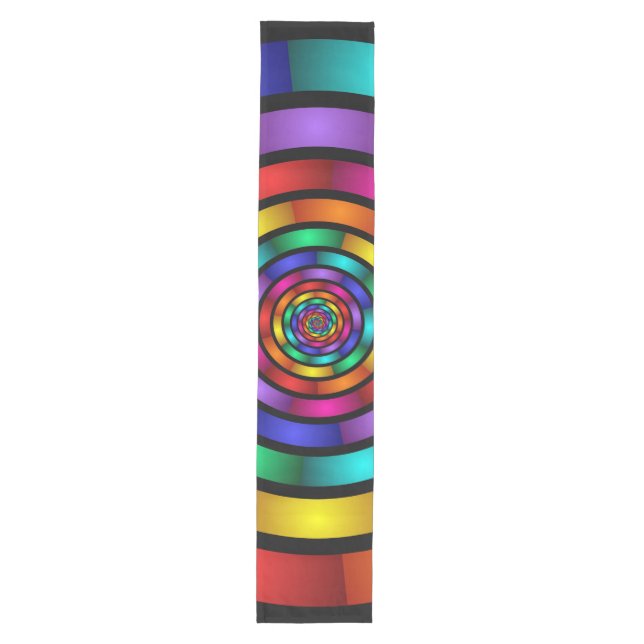 Round and Psychedelic Colourful Modern Fractal Art Medium Table Runner (Front)