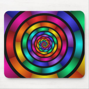 Round and Psychedelic Colourful Modern Fractal Art Mouse Pad