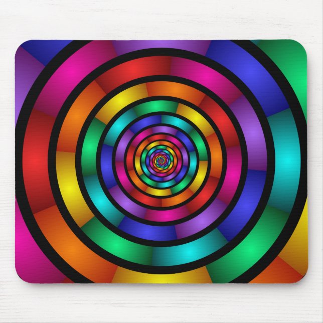 Round and Psychedelic Colourful Modern Fractal Art Mouse Pad (Front)