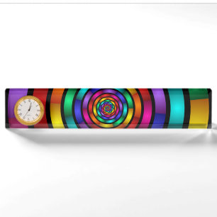 Round and Psychedelic Colourful Modern Fractal Art Nameplate