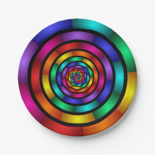 Round and Psychedelic Colourful Modern Fractal Art Paper Plate