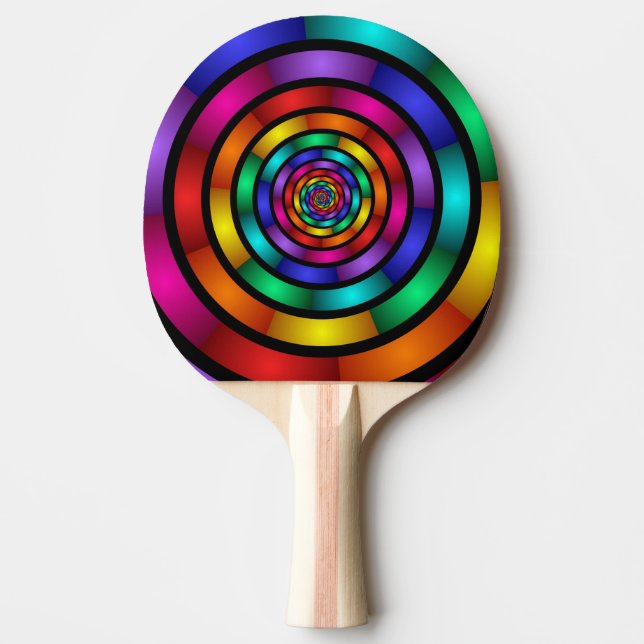 Round and Psychedelic Colourful Modern Fractal Art Ping Pong Paddle (Front)