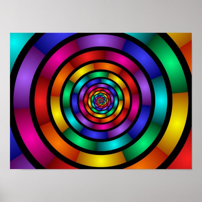 Round and Psychedelic Colourful Modern Fractal Art Poster (Front)