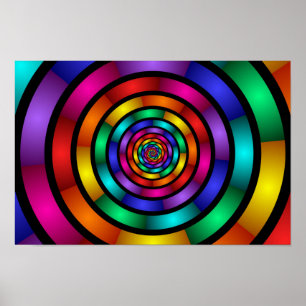 Round and Psychedelic Colourful Modern Fractal Art Poster