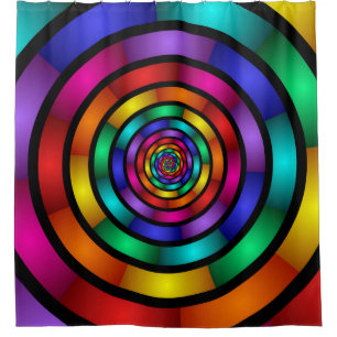 Round and Psychedelic Colourful Modern Fractal Art Shower Curtain