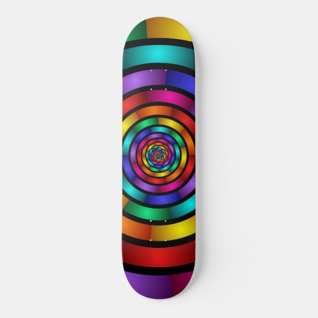 Round and Psychedelic Colourful Modern Fractal Art Skateboard (Front)