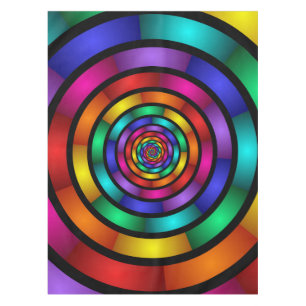 Round and Psychedelic Colourful Modern Fractal Art Tablecloth