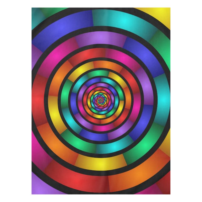 Round and Psychedelic Colourful Modern Fractal Art Tablecloth (Front)