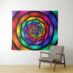 Round and Psychedelic Colourful Modern Fractal Art Tapestry