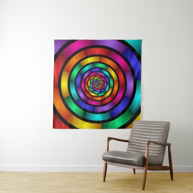 Round and Psychedelic Colourful Modern Fractal Art Tapestry (In Situ (Horizontal))