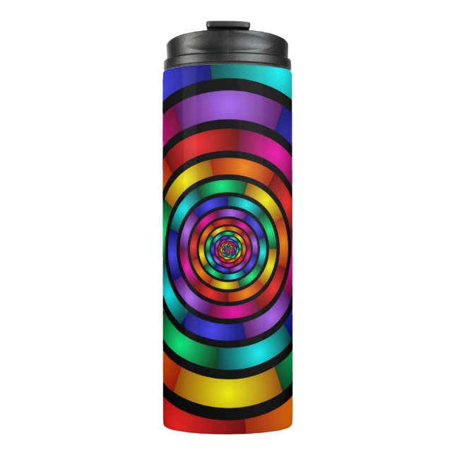 Round and Psychedelic Colourful Modern Fractal Art Thermal Tumbler (Front)