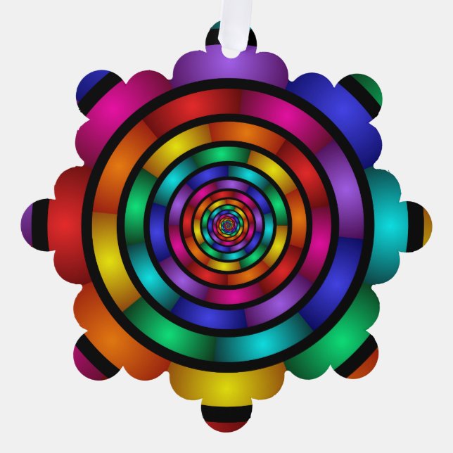 Round and Psychedelic Colourful Modern Fractal Art Tree Decoration Card (Front)