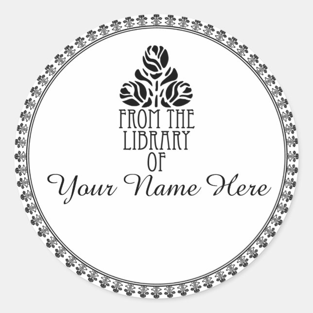 Round Art Deco Style Bookplate Classic Round Sticker (Front)