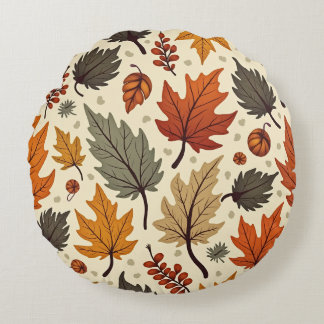 Round Autumn Leaves Cushion