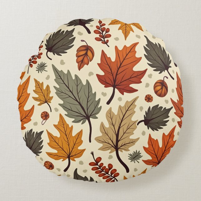 Round Autumn Leaves Round Cushion (Front)