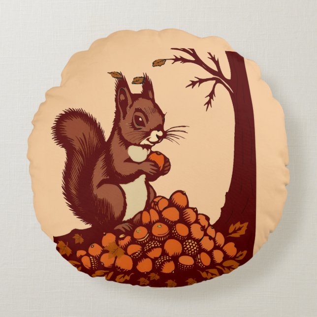 🐿️ Round Autumn Squirrel Cushion (Front)