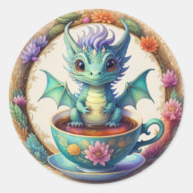 Round baby dragon in a teacup