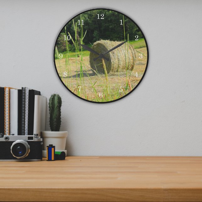 Round Bales in Summer Farmers Hay Field Scene Large Clock (Creator Uploaded)