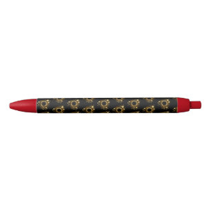 Round Banner with Gold Stars on Black Ink Pen