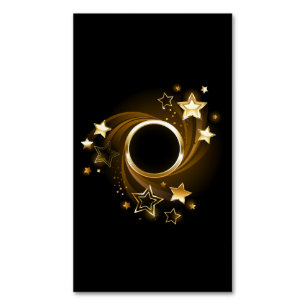 Round Banner with Gold Stars on Black Magnetic Business Card