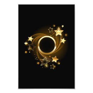 Round Banner with Gold Stars on Black Photo Print