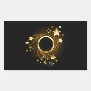 Round Banner with Gold Stars on Black Rectangular Sticker