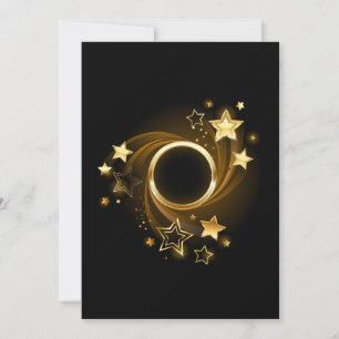 Round Banner with Gold Stars on Black Save The Date