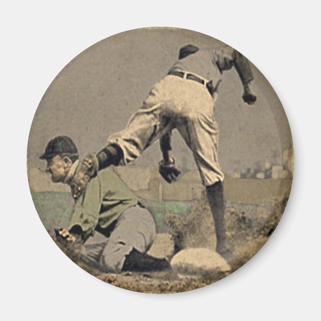 Round Baseball Fridge Magnet In Cool Retro Style (Front)