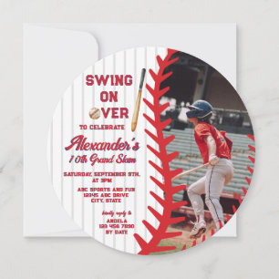 Round Baseball Game Themed Kid Teen Birthday Party Invitation