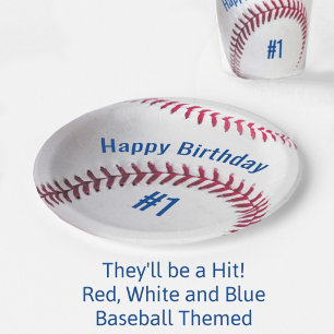 Round Baseball with Name and Age Paper Plate