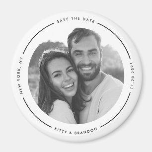 Round Black and White Save The Date With Photo Magnet