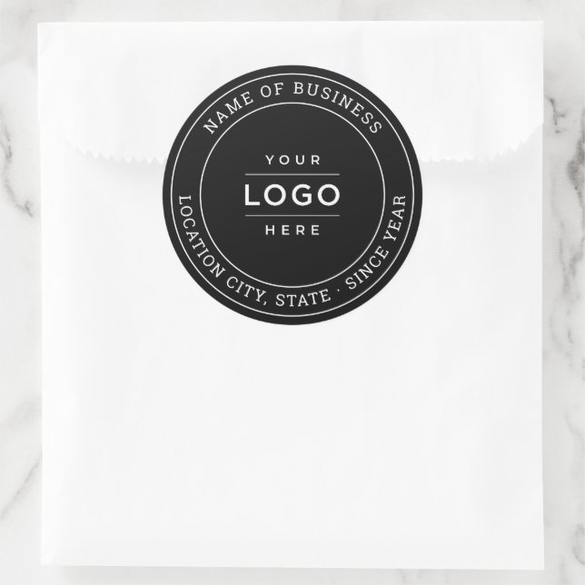 Round Black Custom Business Logo Branded Classic Round Sticker (Bag)