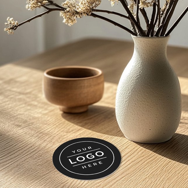 Round Black Custom Business Logo Branded Paper Coaster (Creator Uploaded)
