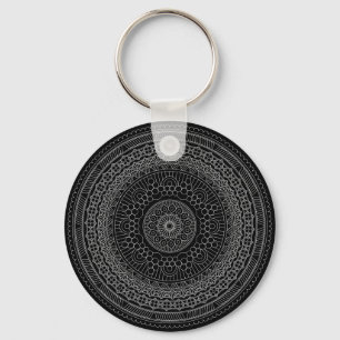 Round Black Mandala v3 Key Ring
