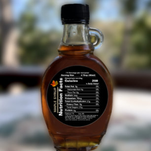 Round Black Maple Syrup Nutrition Facts with Leaf  Classic Round Sticker