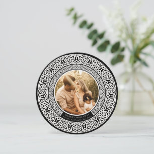 Round Black + Off White Celtic Holiday Photo Card