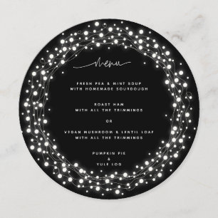 Round Black Sparkling Lights Christmas Dinner Menu