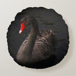 Round Black Swan Pillow