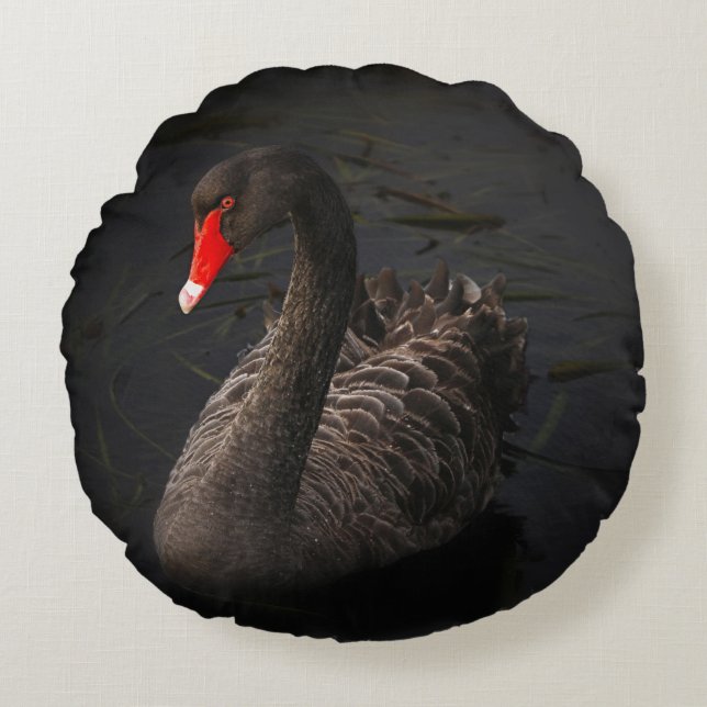 Round Black Swan Pillow (Front)